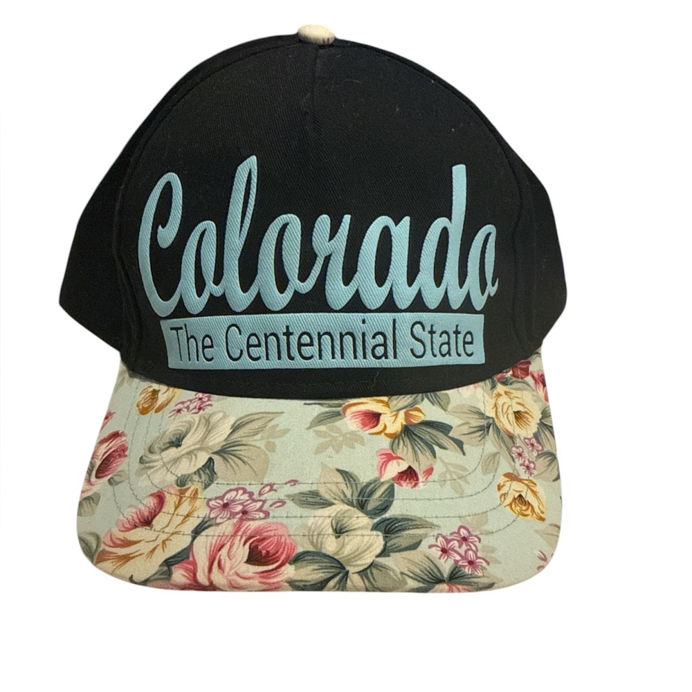 Robin Ruth Colorado Floral Brim Snapback Hat in Black and Light Blue